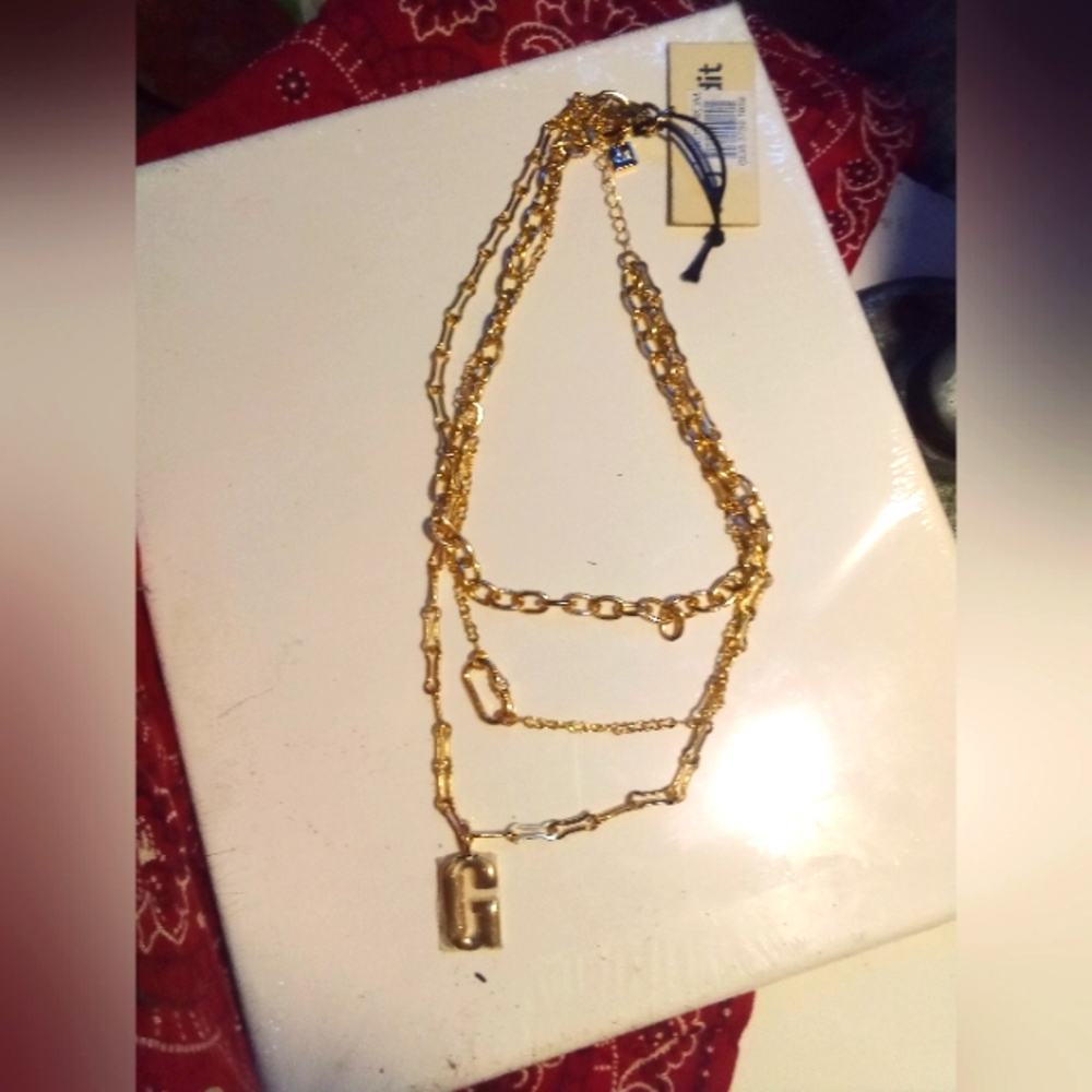 3 chained Necklace with Initial G